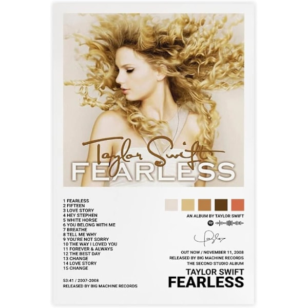 Popstjärnan Taylor Swift Canvas Poster för Rum Estetik Canvas Väggkonst Sovrum Fearless Fearless Fearless Fearless 20*30CM