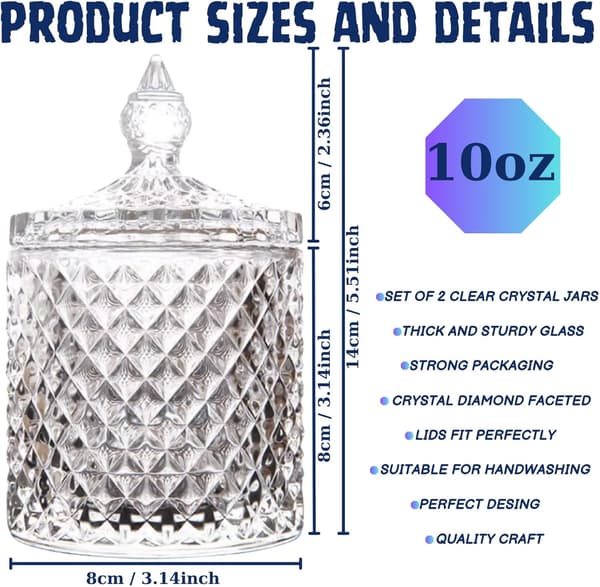 2 stk. 10oz Glas Vatpindeholder Dispenser (KLAR)