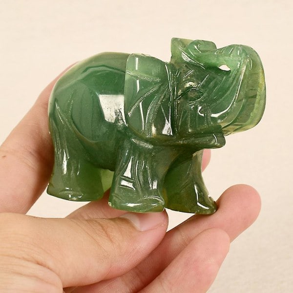 3,8 cm Håndlavet Kunstig Grøn Aventurin Jade Sten Elefant Statue Dekoration