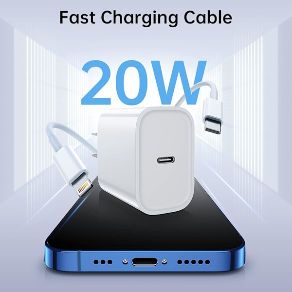 iPhone Laddare 20W Snabbladdning Kabel, Laddare med Typ C till Lightning Kabel, Kompatibel med iPhone 14/13/12/11 Pro Max 1m