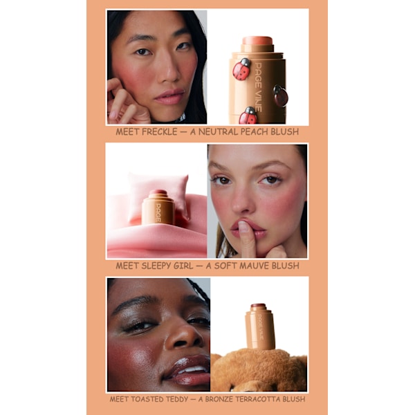 PAGE VINE Pocket Blush Stick 6 färger läpp- och kindvattenljusstick highlighter lyser upp naturlig vattenljushud 06-tosated teddy