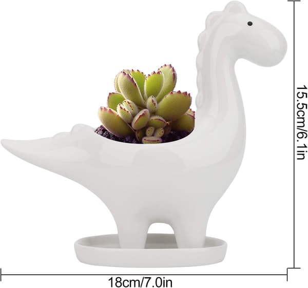 (Växt ingår ej) Keramisk blomkruka med fat - Vit, Dinos