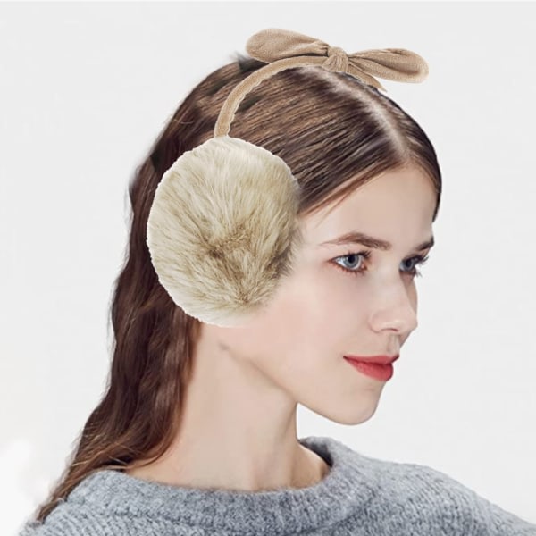 Kvinnor Vinterhörselkåpor Girl Ski Ear Covers för Cute Bow-Khaki