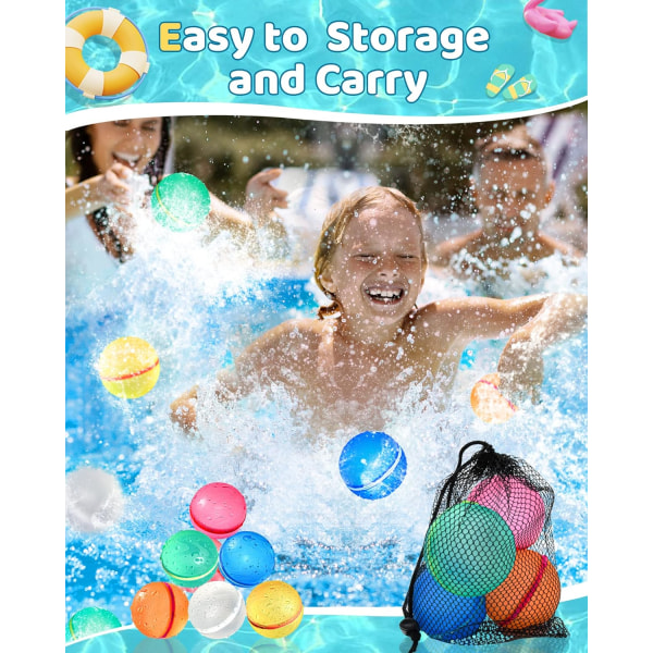 Återanvändbara vattenballonger, sommarleksaker för pojkar och flickor vattenleksaker pool strandleksaker-12st
