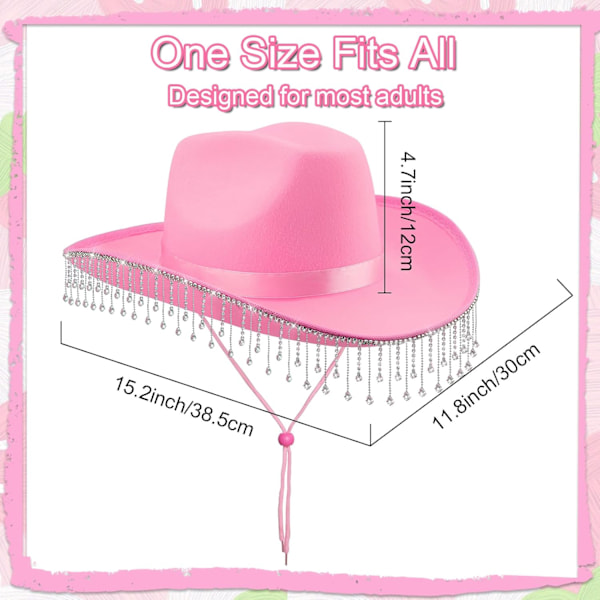 Cowboyhatt Halloweenkostyme Cowgirlhatt med Hjerteformede Briller, Kle deg opp Bursdag Halloween Cowgirlkostyme, Bachelorette Party Tilbehør Pink-diamond M-L