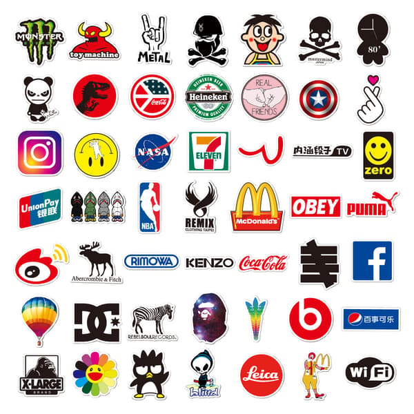 100 dekorative logoklistremerker uten gjentakelse E