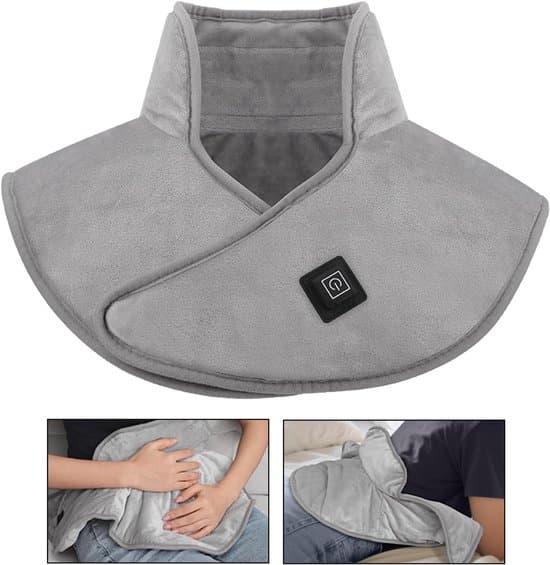 Rechargeable Heating Pad - Electric Neck Heating Pad - Shoulder and Neck Support - Three Temperature Settings - USB Powered (Grey - 43*40cm)