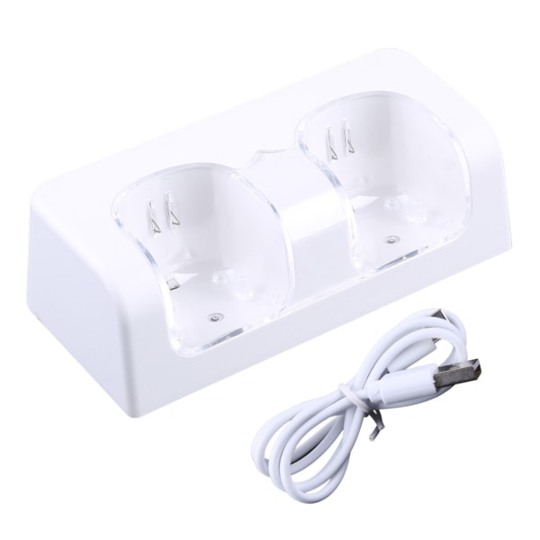 Fjernkontroll Dobbel Ladestasjon + 2 Batterier for Wii Gamepad, Lader med LED Lys Hvit