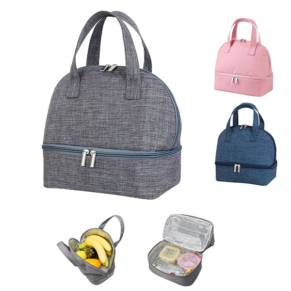Frokosttaske isoleret taske, lille sammenklappelig køletaske til arbejdsskolen, picnictaske til kvinder, voksne, studerende og børn grey