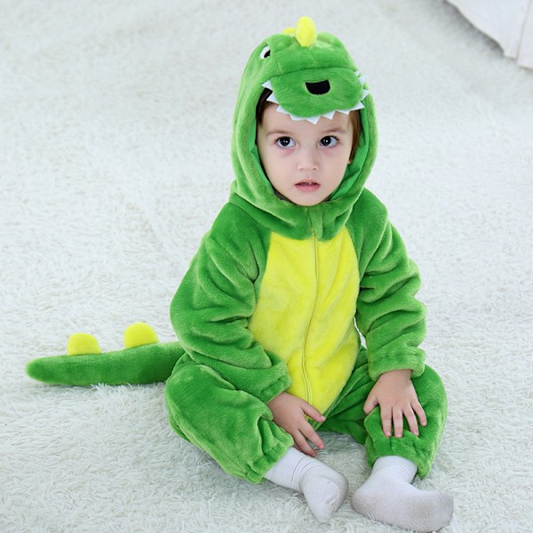 MJ51 Barneklær Ny Flanell Tynn Dinosaur Enlags Romper Jumpsuit H3340 Green 73cm