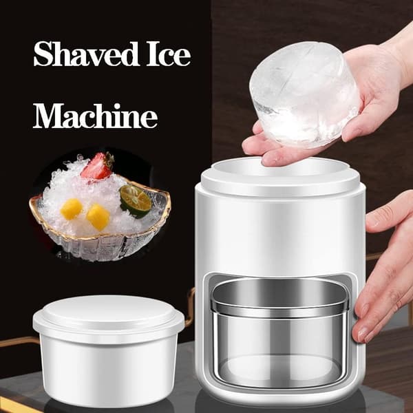 Manuel isknuser og shaver med ABS-hus, klinger i rustfrit stål, isopbevaringsrum til smoothies og kolde drikke, hvid
