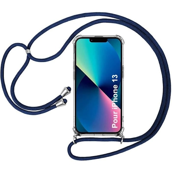 Skydd med snodd - iPhone 13 - TPU Tunt - Transparent - Mörkblå - Stöttåligt Transparent-marinblå