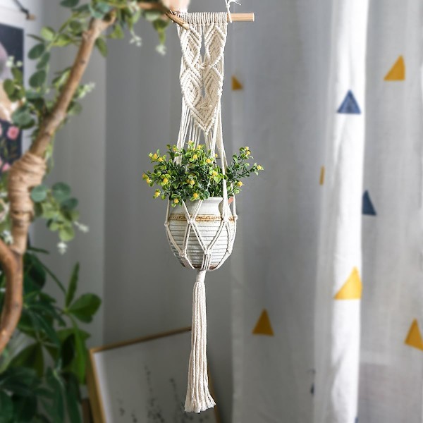 Kasvihylly sisä- ja ulkokäyttöön, 76 cm koristeellinen puuvillaköysi riippuva istutuskori, Boho-sisustus (RUUKUT EIVÄT SISÄLLY)