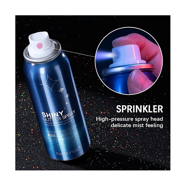 Kimalteleva spray tai glitterjauhe, kiiltävä vartalokiilto vaatteille ja hiuksille, glitterisuihke-meikki