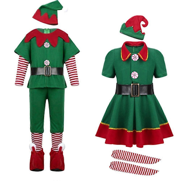 Jultomten Kostym Grön Elf Cosplay Familj Julparty Nyår Maskeraddräkt för Vuxna Kvinnor Women 180