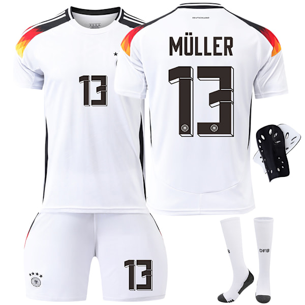 Tyskland Hemma Euro 2024 Tröja Fotbollströja Barn Herrar Kit Nr.13 Müller Med strumpor+skyddsutrustning With socks+protective gear L