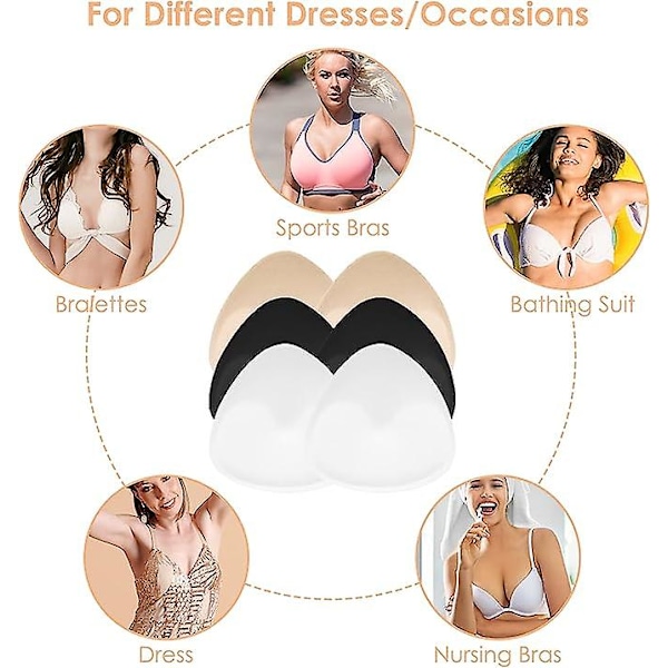 3 Pairs of Bra Pads, Triangular Breathable Bra Inserts, Removable Comfortable Pads for Women and Girls