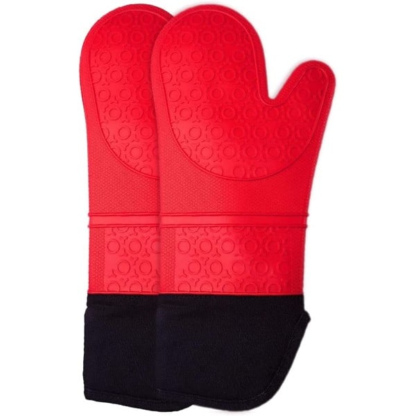 Oven Mitts Heat Resistant Silicone Oven Mitts Extra Long Non-Slip Oven Mitts (Red, 1 Pair)