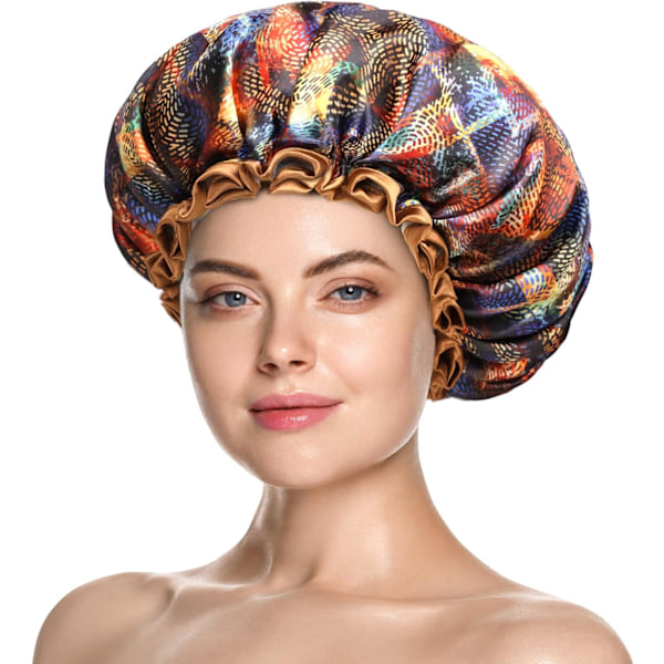 Stor badehætte til kvinder Vandtæt Genanvendelig Brusehætte Til Langt Tykt Hår Justerbar Elegant Trykt Badehætte Til Damer Mystisk Mysterious Mysterious XLarge (Pack of 1)