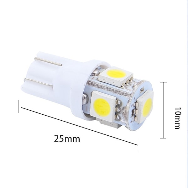 T10 w5w LED med 5 5050SMD 6000k-chip 12V DC 10-pack vit