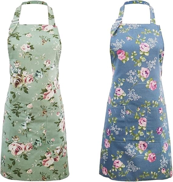 2 stk Kjøkkenforklær for Kvinner, Blomstrete Forklær for Matlaging, Baking