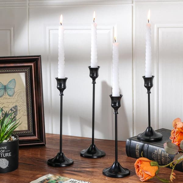 6 Sorte Metall Lysestaker - Koniske - Retro Design - Bryllupsgave