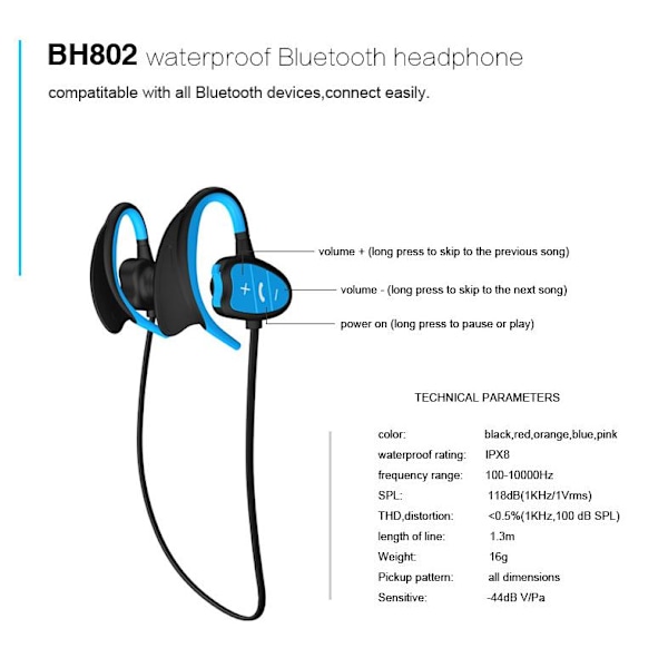 Simhörlurar Trådlösa Bluetooth 5.0 Hörlurar IPX8 Vattentäta Öronproppar Sportheadset