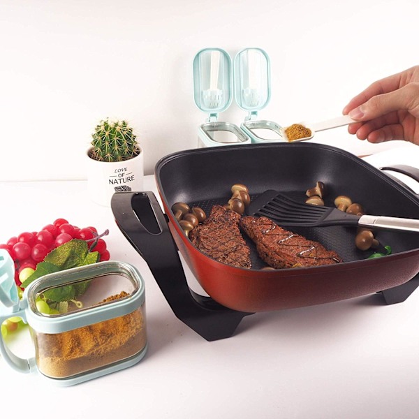 (Blå färg) 3-pack kryddburkar i transparent glas med bricka
