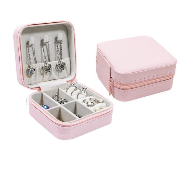 Smykkeskrin, opbevaring Bærbar æske til øreringe Ringe Organizer Halskæder Armbånd, smykkeskrin Case, gave til kvinder og piger (pink)