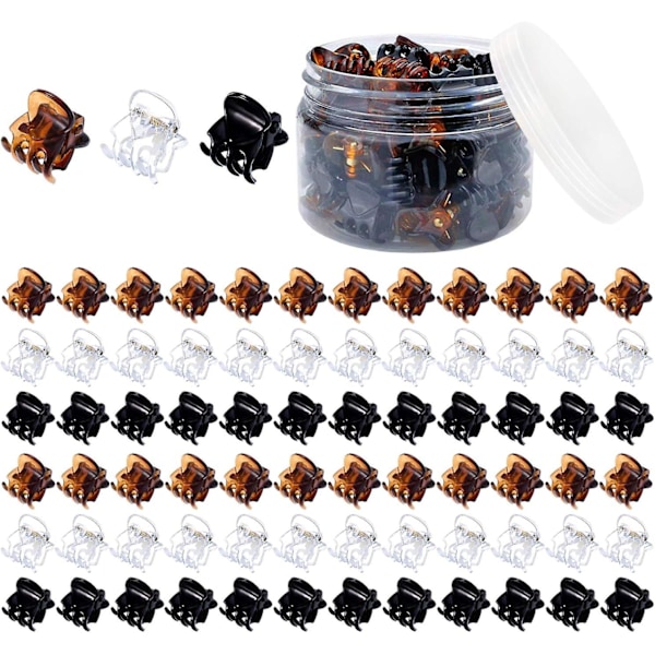 72 st Små hårspännen, mini hårklämmor för kvinnor och flickor, små plast hårspännen med förvaringsbox (svart, brun och transparent)