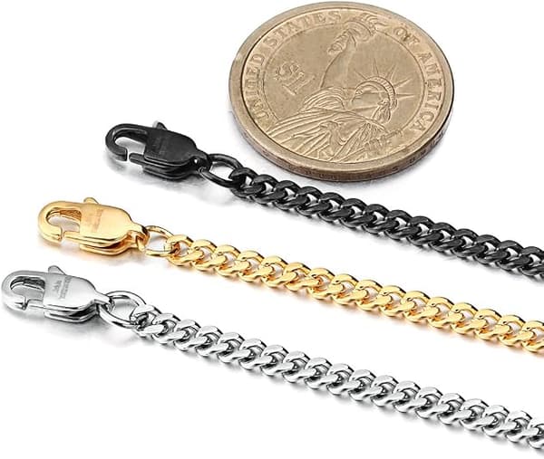 Halskæde i rustfrit stål med ledkæde til mænd og kvinder, guld, sort, hvid, 3 stk._OF