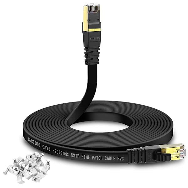 Cat 8 litteä Ethernet-kaapeli 10m Internet Lan-kaapeli kaapeliklipsien kanssa 40gbps 2000mhz Nopea verkkokaapeli Sstp Ethernet Cor