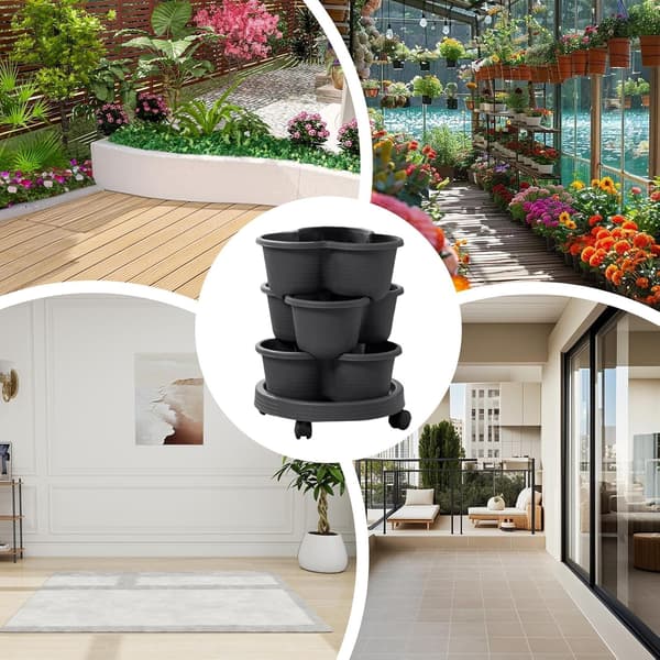 Frfik Planting Tower - 3-Tier Stackable Strawberry Vertical Tower Pot, Garden Planter with Removable Wheels