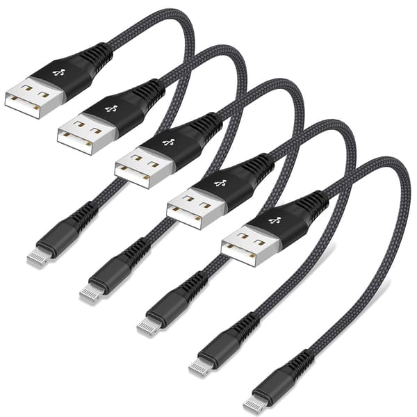 5-pakning kort Lightning-kabel (20 cm). iPhone hurtigladekabel USB