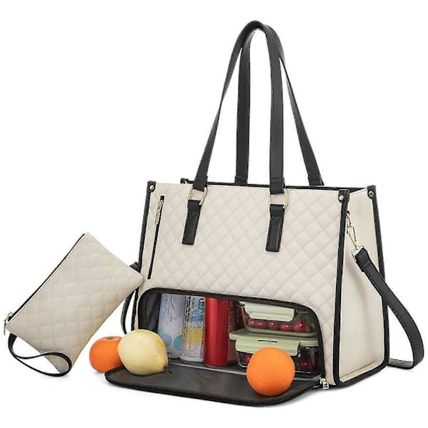 Lunsjveske for damer, matboksveske, dataveske, skulderveske for ledig kontorbruk Beige