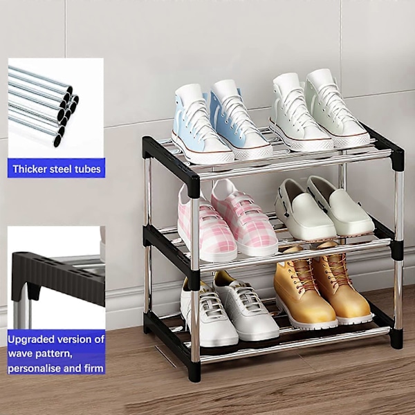 Small Shoe Rack, Stackable Shoe Rack 3 Tier, Shoe Storage, Lightweight Shoe Rack Stable Slim Shoe Shelf for Closet