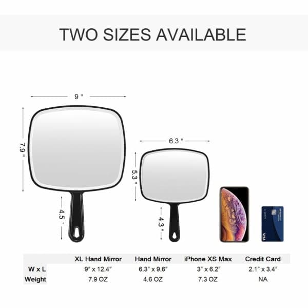 Handheld Mirror, Extra Large Black Hand Mirror with Handle, 9\"