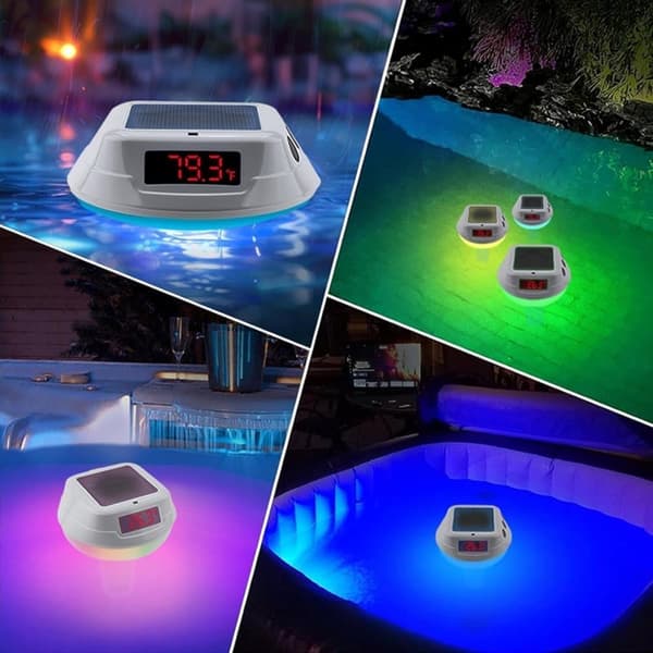 Trådløst Flydende Pooltermometer – Digitalt Badetermometer med RGB-belysning & Solpanel_OF