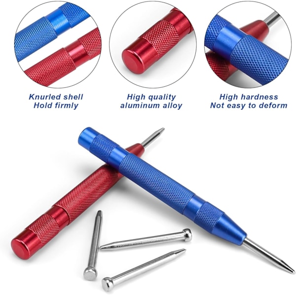 2 Pieces Metal Punches, HASLED Spring Loaded Center Punches, with 3 Replacement Parts