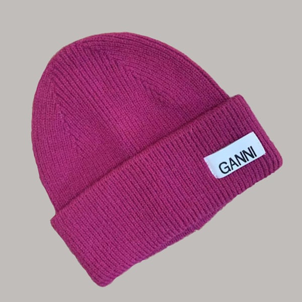 Ganni Strikket Vinterlue for Menn & Kvinner - Varmt Lue med Mansjetter, Elastisk Strikket Lue, Hatt Rose Red