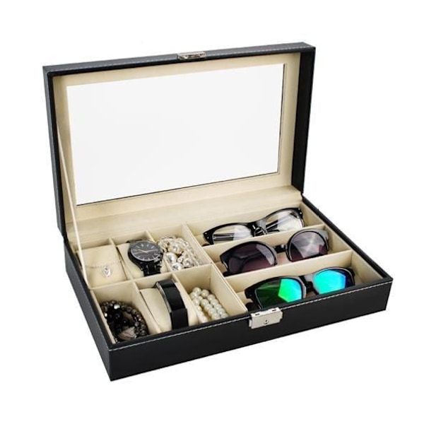 Klockbox / Klocklåda för 6 klockor och 3 Solglasögon Black Svart