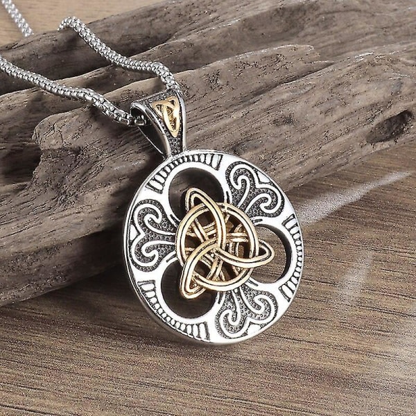 Viking Smycken Runt Celtic Knot Halsband För Män Nordic Rune Amulett Mode Tröja Halsband Present AL6888-Gold