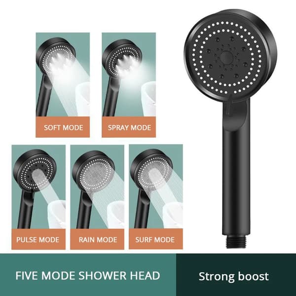 Modes Adjustable High-Pressure Shower One-Button Stop Water Massage Shower Head Water-Saving Black Shower Bathroom Accessories Black