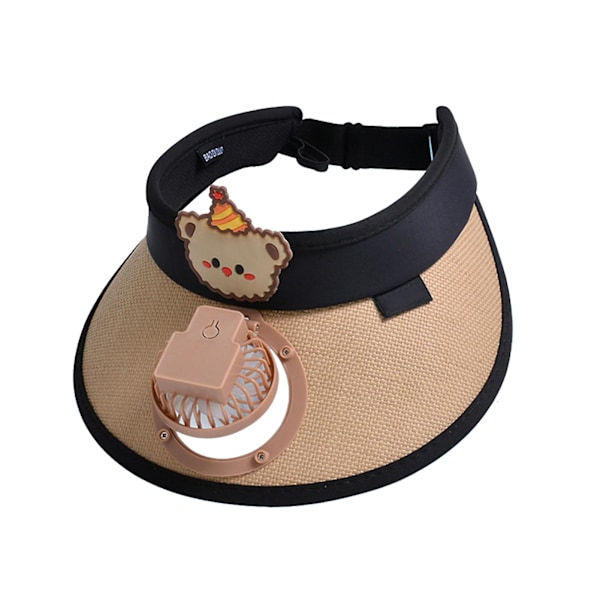 Barnesolhatt med liten vifte Fukttransporterende solhatt for piknik camping Svart Black With Fan