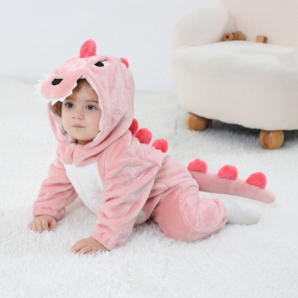 MJ51 Barnens nya flanell tunna dinosaurie enkelskikts romper jumpsuit H3306 Pink 120cm