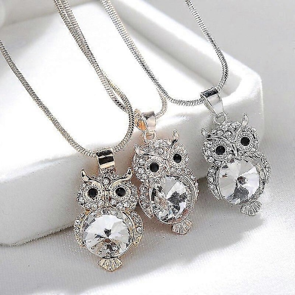 New Fashion Snake Chain Crystal Necklace Sweater Jewelry Fashion Small Cute Owl Bird Pendant For Women Gift