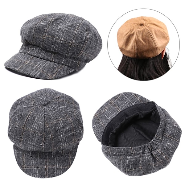 Åttakantiga Cap Hattar Målare Newsboy Kepsar Dam Basker SVART black 2