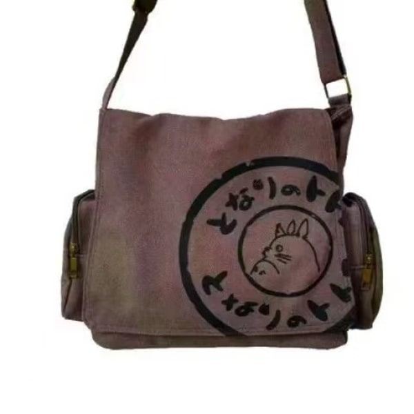 Totoro Canvas Budskapsväska Tecknad Studentbok Messenger Väska Multi-Pocket - coffee