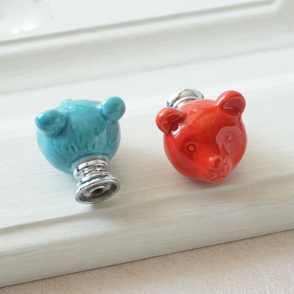 2 STK Keramiske Bjørneknapper Skuffeknapper hvit white