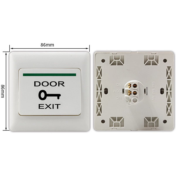 Exit-trykknapp - NO/COM-bryterpanel - Dørkontrollsystem - 86 mm x 86 mm - 36 V - 3 A - Hvit